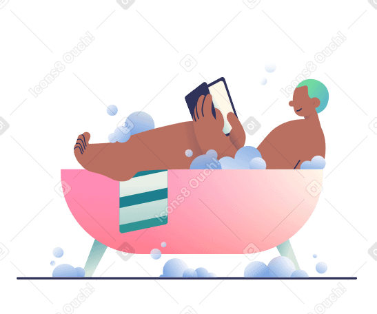 Man taking a bath and reading Illustration in PNG, SVG