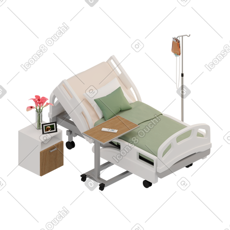 3D 等距医院病床 PNG, SVG