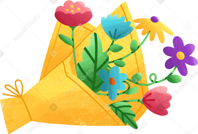 bouquet of flowers in yellow paper Illustration in PNG, SVG
