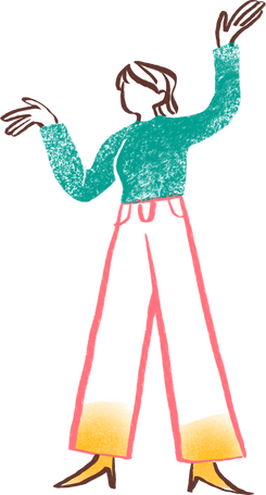 short haired woman standing with herhands up Illustration in PNG, SVG
