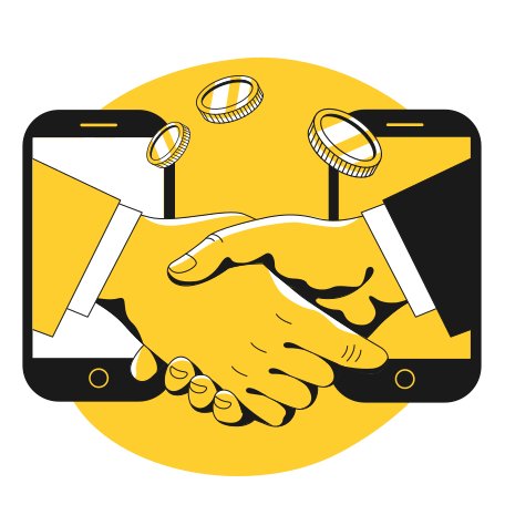 Deal with handshake, phones and money Illustration in PNG, SVG