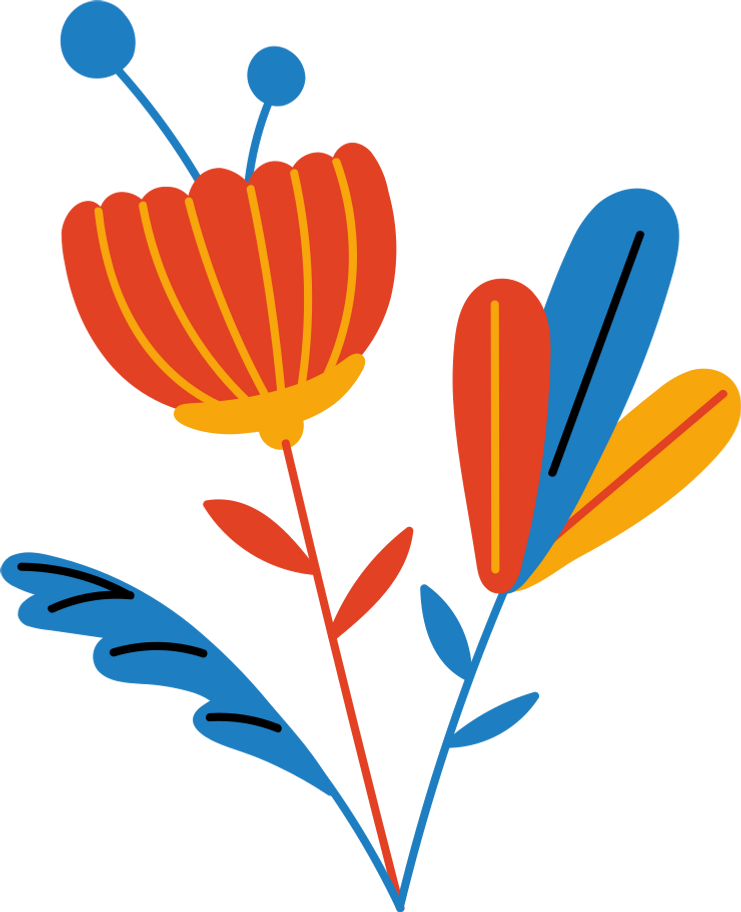colorful flower with leaves Illustration in PNG, SVG