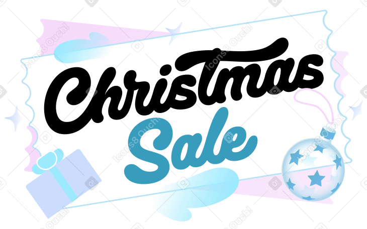 Lettering Christmas Sale with gift and Christmas ornament text PNG, SVG