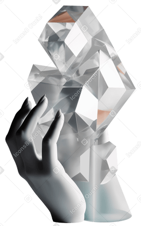 3D abstract sculpture with hand made of metal PNG, SVG