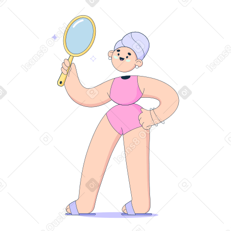 Woman in home clothes looks in a mirror PNG, SVG