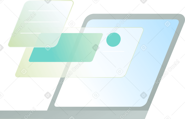open laptop with pop-up windows PNG, SVG