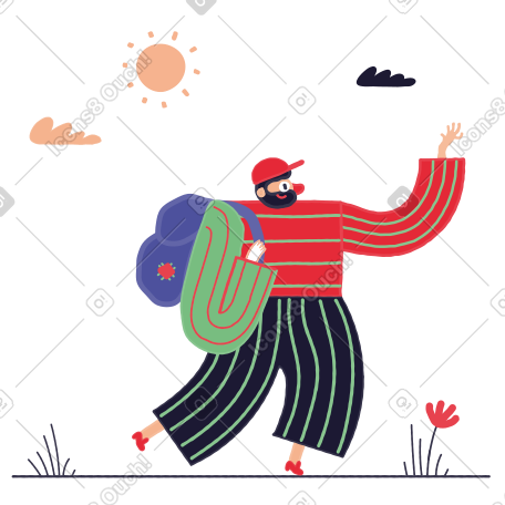 Man walks with a backpack in his hands PNG, SVG