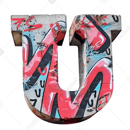 Бетонная буква u с граффити в PNG, SVG