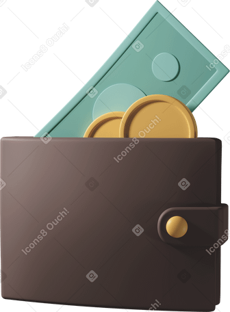 3D Brown wallet with money PNG, SVG