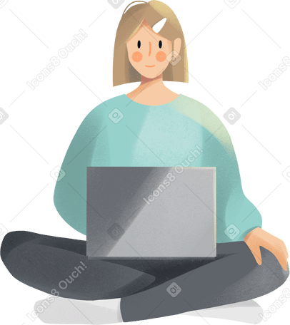 young woman working on a laptop Illustration in PNG, SVG