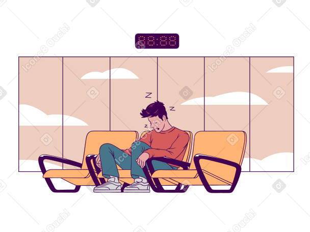 Мужчина спит в аэропорту в PNG, SVG