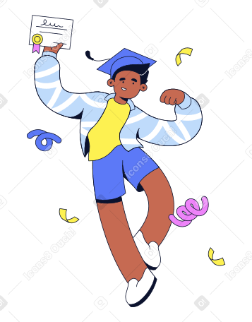 Young man in graduation cap holding diploma  PNG, SVG