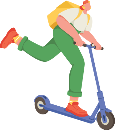 man with backpack on scooter PNG, SVG