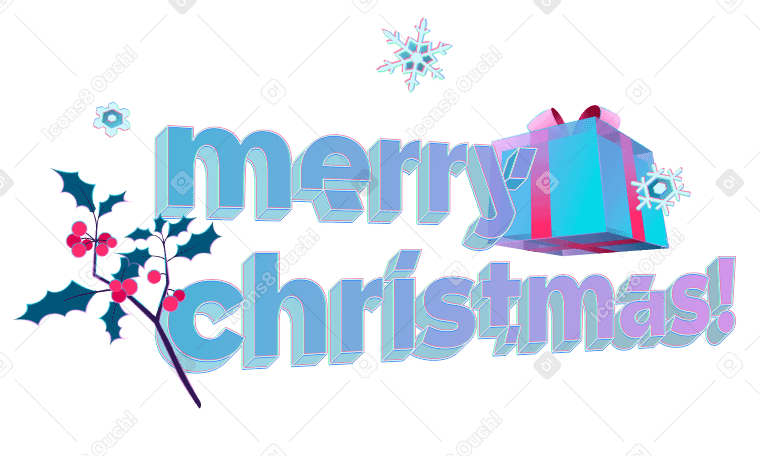 Envía un mensaje de texto feliz navidad con caja de regalo, acebo y copos de nieve. PNG, SVG