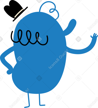 the blue character is standing with his back with his hand up Illustration in PNG, SVG