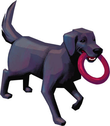 Black dog with a toy PNG, SVG