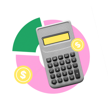Análisis financiero, calculadora y gráfico circular. PNG, SVG