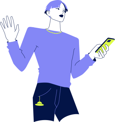 young man holding a phone PNG, SVG