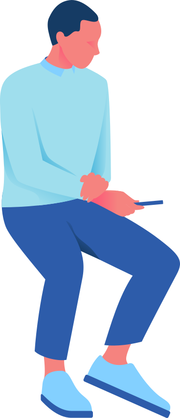 seated man holding a phone PNG, SVG