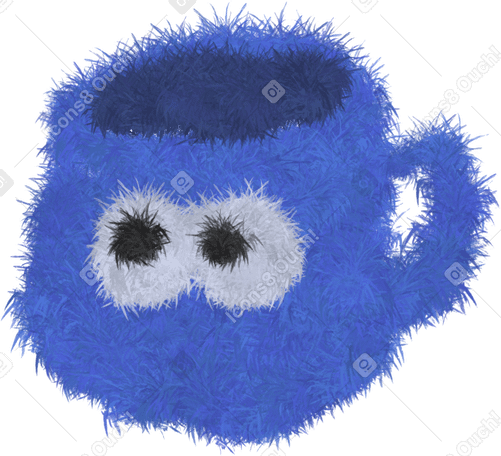 blue fluffy mug with eyes PNG, SVG