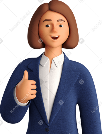 3D businesswoman in blue suit showing thumbs up Illustration in PNG, SVG