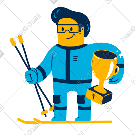 Skier holding a first prize cup PNG, SVG