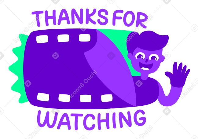 lettering sticker thanks for watching green violet PNG, SVG