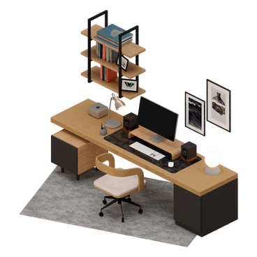 Isometric desktop with chair and monitor PNG, SVG