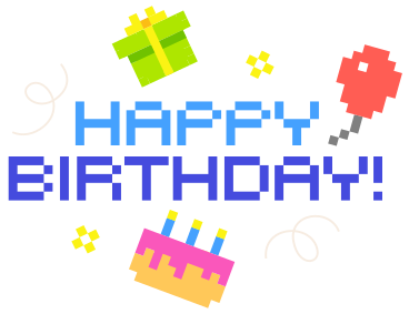 写上“生日快乐！”，并附上礼物、蛋糕和气球的文字 PNG, SVG