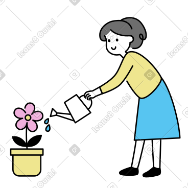 女人用喷壶给盆栽花浇水 PNG, SVG