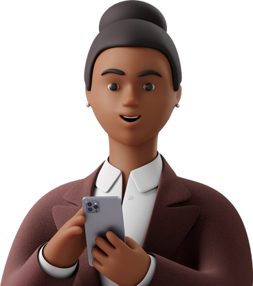 close up of black businesswoman in brown suit with phone looking straight PNG, SVG