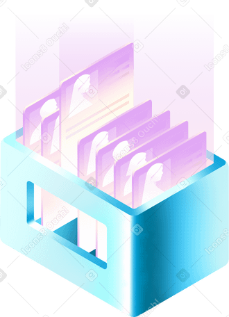 Изометрическая коробка с карточками кандидатов со свечением в PNG, SVG
