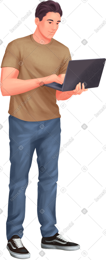 Young it specialist with a laptop PNG, SVG