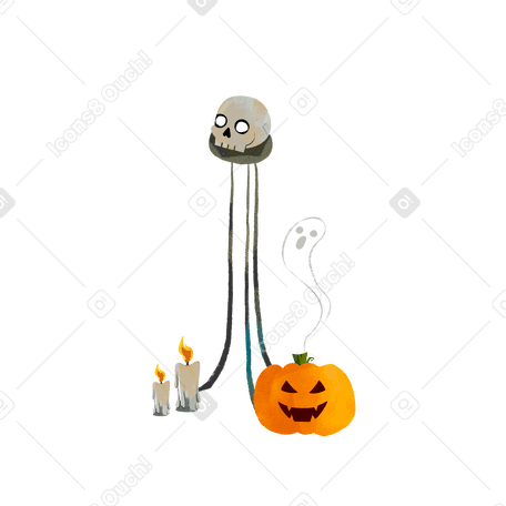 Caveira, abóbora, velas como atributos de halloween PNG, SVG