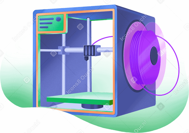 Grande impressora 3d azul com bobina roxa PNG, SVG