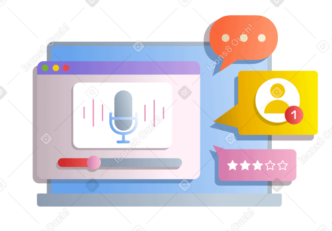Record a podcast on a laptop PNG, SVG