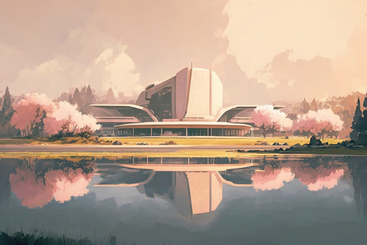 Spring park in the retrofuturistic city background PNG, SVG