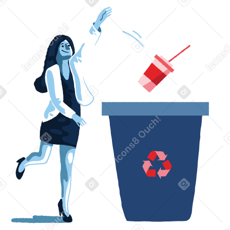 Donna che getta la spazzatura nel contenitore per il riciclaggio PNG, SVG