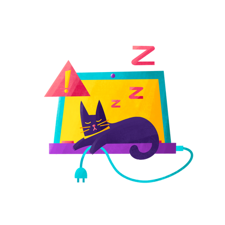 Cat has turned off the internet connection and is sleeping Illustration in PNG, SVG