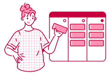 Woman moving cards on a Kanban board PNG, SVG