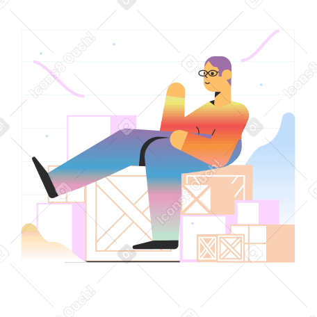 Man sitting on shipping boxes PNG, SVG