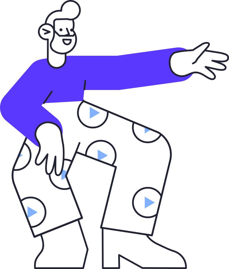 bearded man in blue sweater reaching his hand out Illustration in PNG, SVG