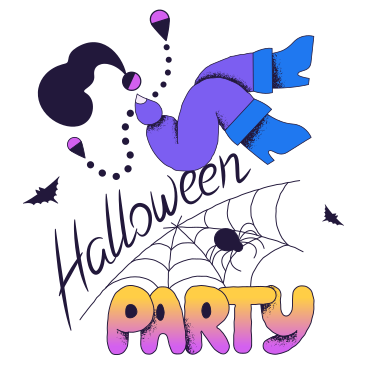 Halloween party lettering and woman sitting on spider web PNG, SVG