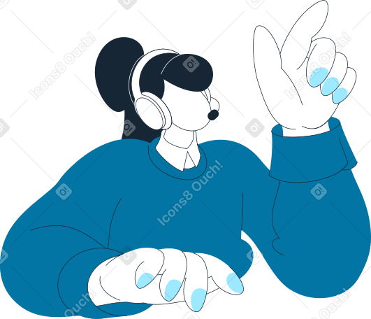 woman in headset pointing at something PNG, SVG