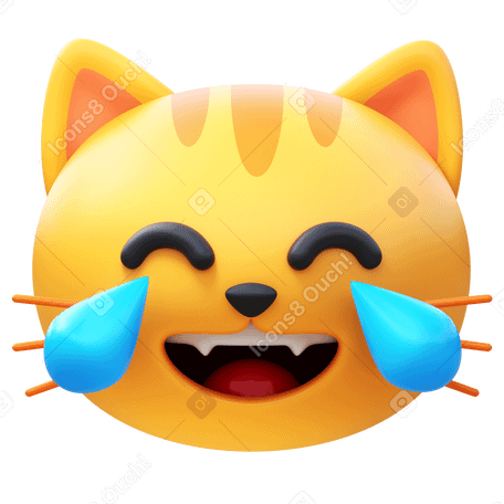 3D cat with tears of joy Illustration in PNG, SVG