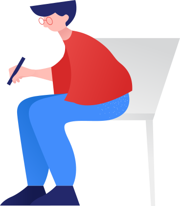 man sitting on the chair and writing PNG, SVG