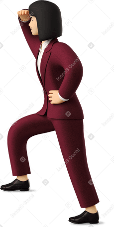 3D side view of businesswoman in red suit looking into the distance Illustration in PNG, SVG