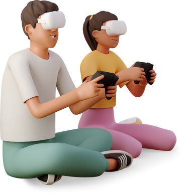 Homme et femme avec casque vr jouant à des jeux vidéo à la maison PNG, SVG