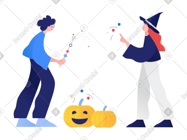 年轻人用南瓜举行万圣节派对 PNG, SVG