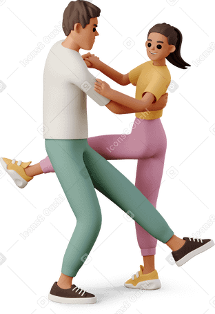 3D man and woman dancing Illustration in PNG, SVG